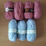 7 bollen mohair breigaren (oud roze en licht blauw), Ophalen, Breien of Haken, Wol of Garen