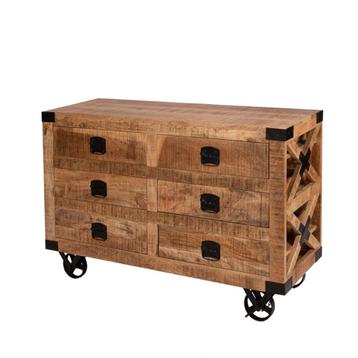 Vintage Verrijdbare Houten Ladekast Retro Dressoir Mangohout beschikbaar voor biedingen