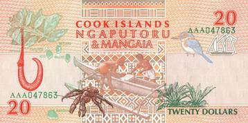 Cook Islands Ngaputorn & Mangaia bankbiljet 20 Dollars 1992 beschikbaar voor biedingen