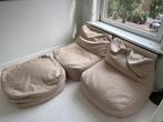 Zitzak bank set met poef, Huis en Inrichting, Zitzakken, Ophalen, Gebruikt, Beige, Zitzakstoel