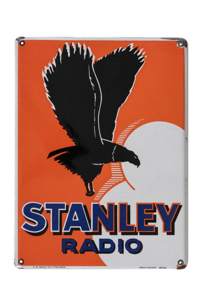 Emaille reclamebord Stanley Radio, Verzamelen, Merken en Reclamevoorwerpen, Gebruikt, Reclamebord, Ophalen of Verzenden