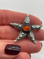 B325 Prachtige zilveren zeester broche Georg Kramer, Ophalen of Verzenden, Zilver, Broche, Met edelsteen