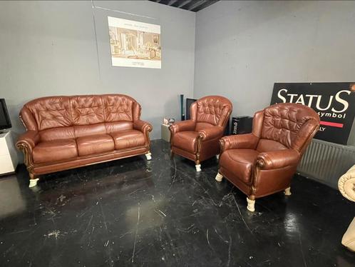 Italiaans bruin leder nu in de aanbieding in Gouda, Huis en Inrichting, Fauteuils, Zo goed als nieuw, Stof, Ophalen of Verzenden