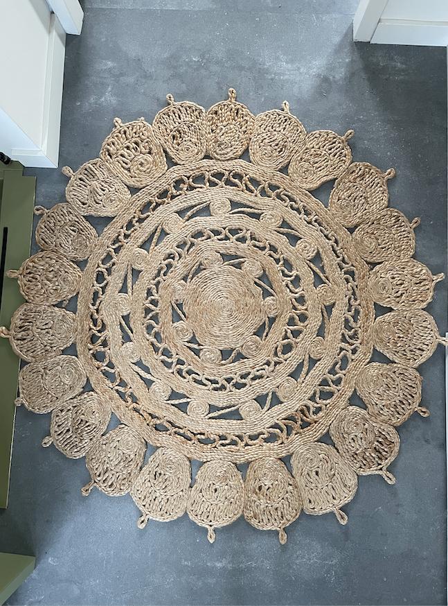 Rond jute vloerkleed – natuurlijk – gebruikt, zeer mooi, Huis en Inrichting, Stoffering | Tapijten en Kleden, Gebruikt, 100 tot 150 cm