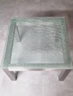 .Glazen bijzettafel met rvs onderstel., Huis en Inrichting, Ophalen, 50 tot 100 cm, Vierkant, 50 tot 100 cm