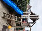 Houten speelhuis met glijbaan, schommel en zandbak., Kinderen en Baby's, Speelgoed | Buiten | Speeltoestellen, Ophalen, Gebruikt