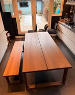 IKEA MÖRBYLÅNGA eettafel massief eiken + bank (220100), Eikenhout, 200 cm of meer, Ophalen of Verzenden, Zo goed als nieuw