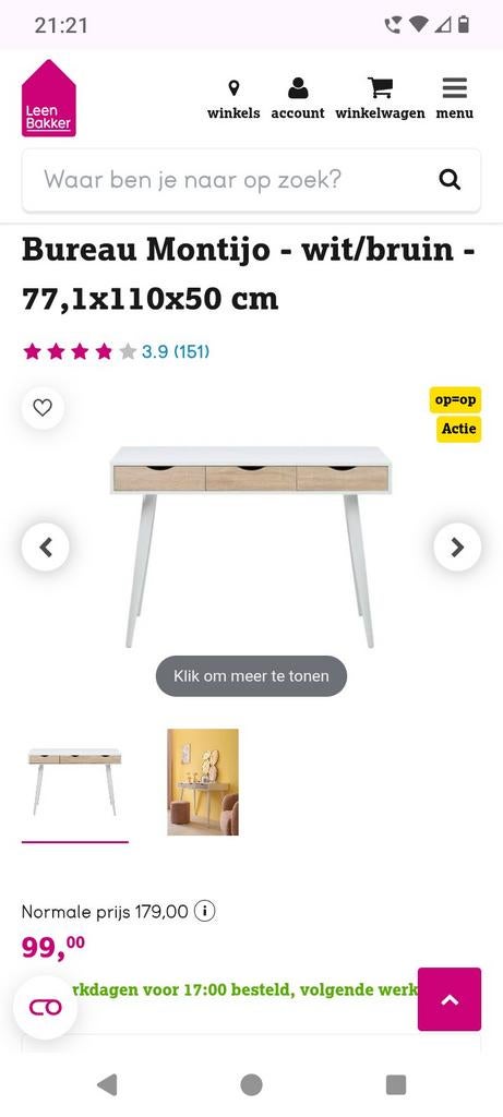 Leen Bakker Bureau Montijo kleur wit/bruin, Huis en Inrichting, Ophalen of Verzenden, Zo goed als nieuw