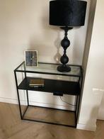 ZWARTE SIDE TABLE MET GLAS 80 BREED 30 DIEP, Huis en Inrichting, Tafels | Sidetables, Ophalen, 50 tot 100 cm, Glas, Zo goed als nieuw