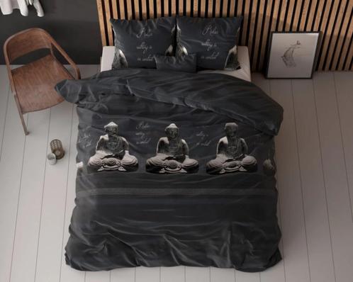 Dekbedovertrek 140x200/220 Buddha Antraciet, Huis en Inrichting, Slaapkamer | Beddengoed, Nieuw, Dekbedovertrek, Eenpersoons, Grijs