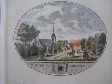 gravure 18e eeuw Wateringen handgekleurd, ingelijst 29x24 cm beschikbaar voor biedingen