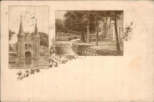 Sneek - Kerk - gracht, Verzamelen, Ansichtkaarten | Nederland, Gelopen, Friesland, Voor 1920, Ophalen of Verzenden