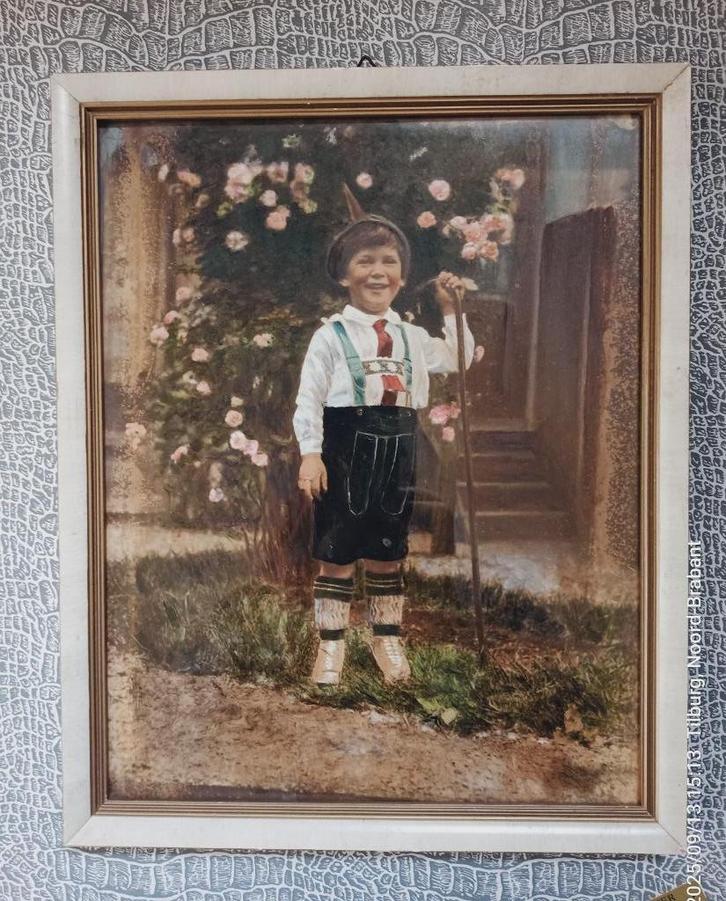 jongen in beierse klederdracht, ingelijste foto, jaren 30, Huis en Inrichting, Woonaccessoires | Schilderijen, Tekeningen en Foto's