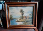 Olieverf op Doek Schilderij/Bootje-Meertje-Boerderij, Ophalen of Verzenden