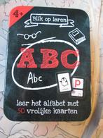 Blik op leren ABC en 50 kaarten,doos vuur maan Alfabet lere, Ophalen, Zo goed als nieuw