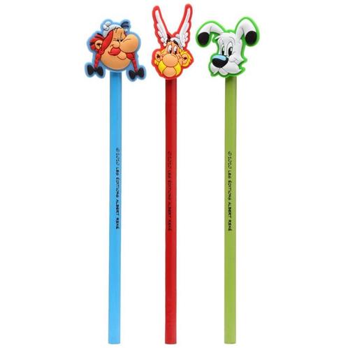Asterix obelix idefix 3 potloden met beeldje nieuw 19 cm, Verzamelen, Stripfiguren, Nieuw, Beeldje of Figuurtje, Asterix en Obelix