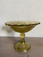 Franse artdeco bonbon schaal geperst glas goud gele kleur, Antiek en Kunst, Ophalen of Verzenden