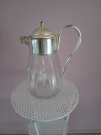 Vintage Glazen Waterkan met Zilveren Details, Antiek en Kunst, Ophalen of Verzenden