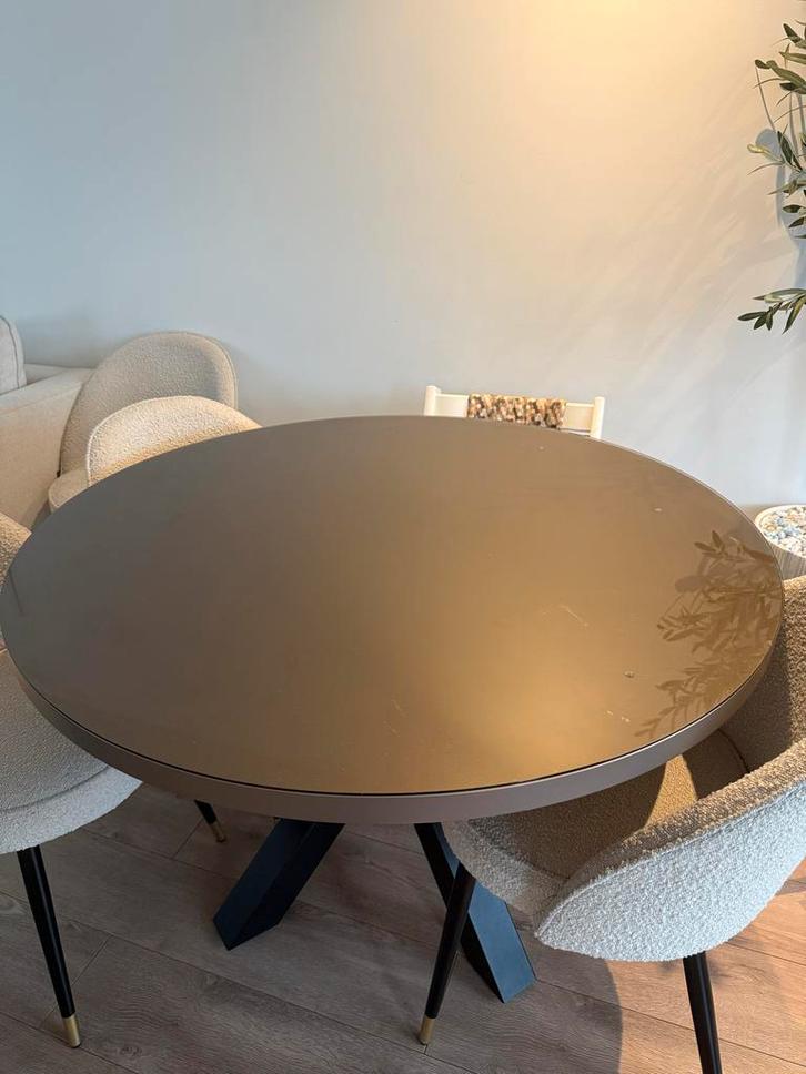 Ronde Eettafel Taupe Eric Kuster Stijl, Huis en Inrichting, Tafels | Eettafels, Zo goed als nieuw, 100 tot 150 cm, Vier personen