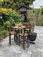 Teak 4 Barkrukken en bartafel, Tuin en Terras, Tuinsets en Loungesets, Ophalen, 4 zitplaatsen, Gebruikt, Teakhout