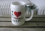 aardewerk bierpul / feestmok met fietsbel - "I LOVE BEER", Ophalen of Verzenden, Zo goed als nieuw, Pul(len), Overige merken