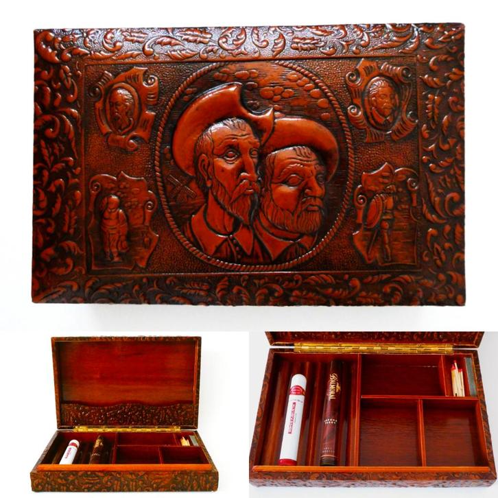 Grote sigarenkist met daarop Don Quichot en Sancho Panza, Antiek en Kunst, Curiosa en Brocante, Ophalen of Verzenden