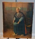 Oud schilderij vrouw met pan., Ophalen of Verzenden