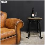 Oude industriële kruk Bijzettafel Tafeltje, Minder dan 55 cm, Gebruikt, Rond, Nb