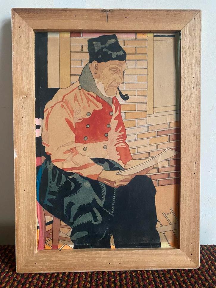 Zeeman met pijp en krant, Antiek en Kunst, Kunst | Schilderijen | Klassiek, Ophalen of Verzenden