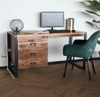 Industrieel mangohout bureau Nicko 145cm, Huis en Inrichting, Bureaus, Ophalen, Zo goed als nieuw