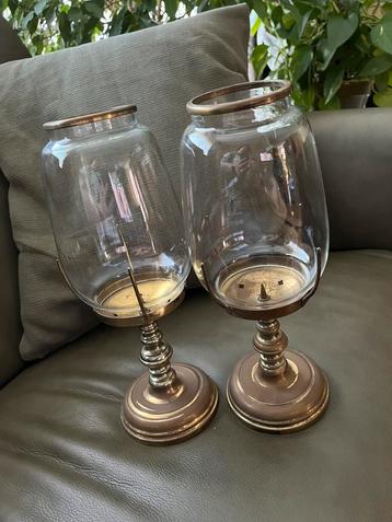 Set messing hurricane kandelaars met glas beschikbaar voor biedingen