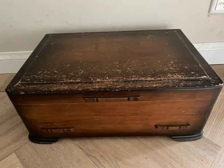 Antieke mahoniehouten kist naaidoos bestekdoos, Antiek en Kunst, Antiek | Woonaccessoires, Ophalen