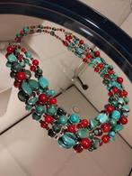 Vintage turkoois met appel koraal ketting 3 strengen, Sieraden, Tassen en Uiterlijk, Ophalen of Verzenden, Zo goed als nieuw, Blauw