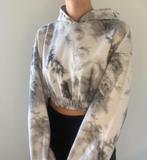 Bershka S trui hoodie croptop tie n dy sweater wit grijs, Verzenden, Gedragen, Maat 36 (S), Wit