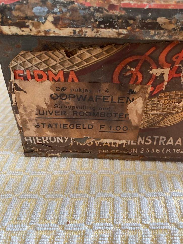 Vintage D. v/d Kind's Siroopwafelen Blik - Gouda, Antiek en Kunst, Antiek | Overige Antiek, Ophalen of Verzenden