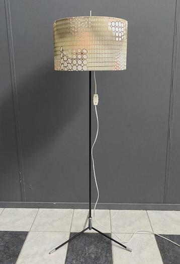 60 jaren Zwarte 3poot vloer lamp stof kap hoogte verstelbare beschikbaar voor biedingen
