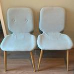 2 Lichtblauwe stoffen stoelen met knoopjes, Ophalen, Gebruikt, Twee, Blauw