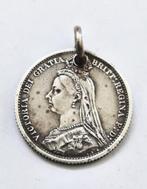 Antiek zilveren munt hangertje Victoria dei gratia 1887, Sieraden, Tassen en Uiterlijk, Antieke sieraden, Ophalen, Zilver, Hanger