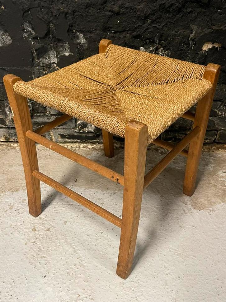 Vintage 70’s kruk touwzitting sober stoer boho, Huis en Inrichting, Krukjes, Gebruikt, Overige materialen, Ophalen