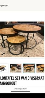 Salontafel set van 3 - Mango hout, Gebruikt, 50 tot 75 cm, Rond, Overige houtsoorten