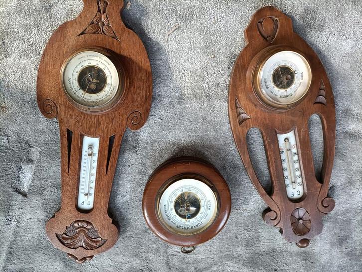 Drie oude barometers met thermometers, Antiek en Kunst, Antiek | Glas en Kristal, Ophalen of Verzenden