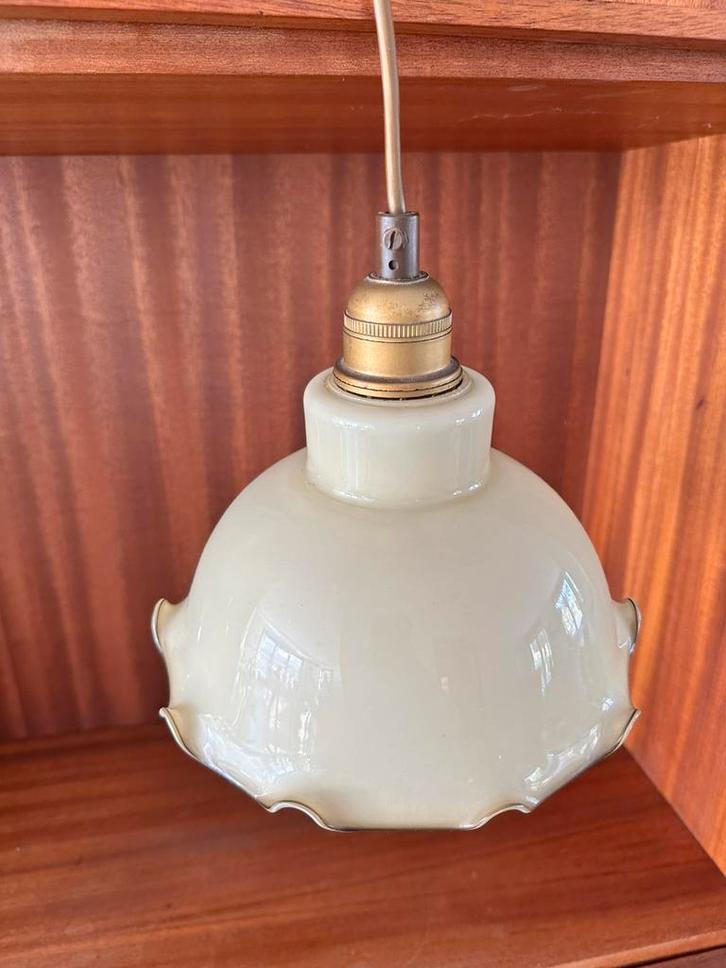 Vintage jaren 60 hanglampjes set van 2, Huis en Inrichting, Lampen | Hanglampen, Zo goed als nieuw, Minder dan 50 cm, Glas, Ophalen of Verzenden