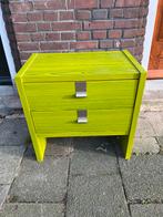 Vintage 1970 nachtkastje ladenkastje groen fineer, Huis en Inrichting, Kasten | Ladekasten, Overige materialen, Gebruikt, 1 of 2 laden