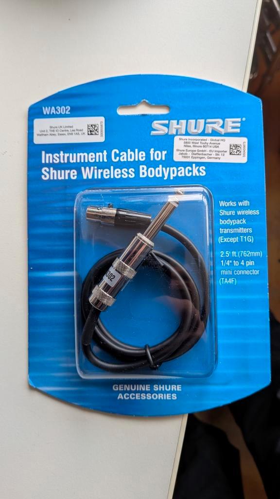 Shure WA302 instrument cable for wireless bodypacks, Audio, Tv en Foto, Audiokabels en Televisiekabels, Nieuw, Overige kabels
