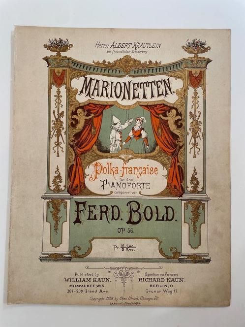 Oude bladmuziek, VS/Duitsland 1888, Marionetten, Muziek en Instrumenten, Bladmuziek, Gebruikt, Piano, Ophalen of Verzenden