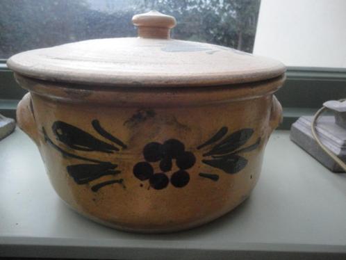 antiek FRANSE PATÉ TERRINE + DEKSEL, OKERGEEL met BLOEMEN, Antiek en Kunst, Antiek | Woonaccessoires, Ophalen of Verzenden