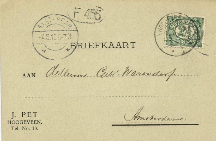J. Pet, Hoogeveen - 03.1910 - briefkaart, Postzegels en Munten, Brieven en Enveloppen | Nederland, Briefkaart, Ophalen of Verzenden