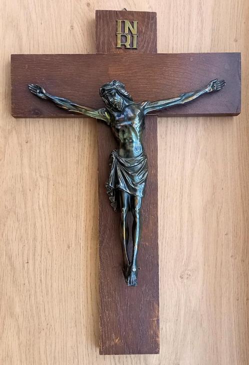 Kruis met metalen Christus - Circa 50,4 cm, Antiek en Kunst, Antiek | Religie, Ophalen of Verzenden