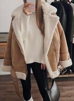 Stradivarius Dubbelzijdig bikerjack van imitatiesuède, Beige, Maat 42/44 (L), Ophalen of Verzenden, Zo goed als nieuw