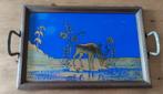 vintage dienblaadje met glas en rendiertafereel, Ophalen of Verzenden